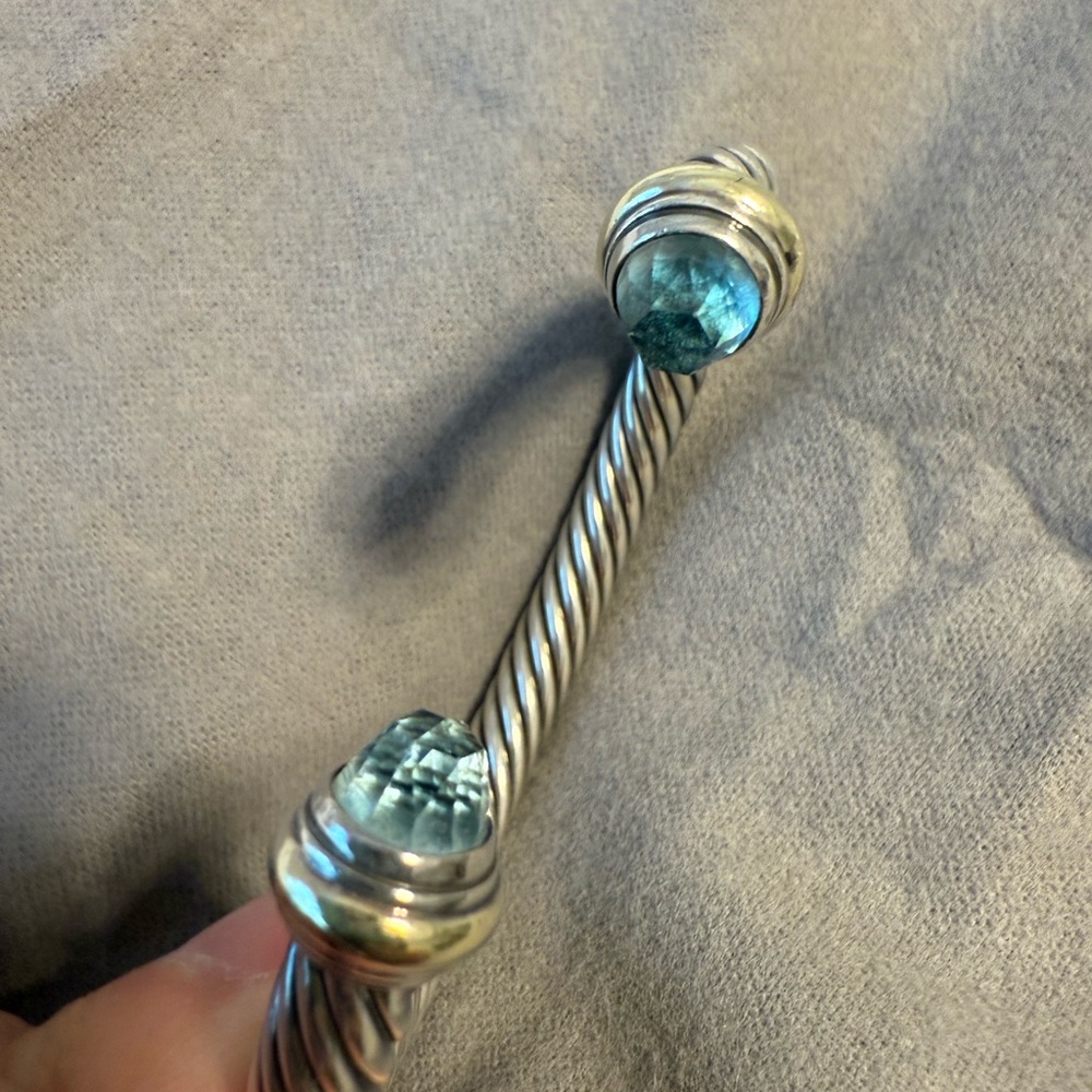 David Yurman Steling Silver Bracelet with Blue Stones - Picture 2 of 10